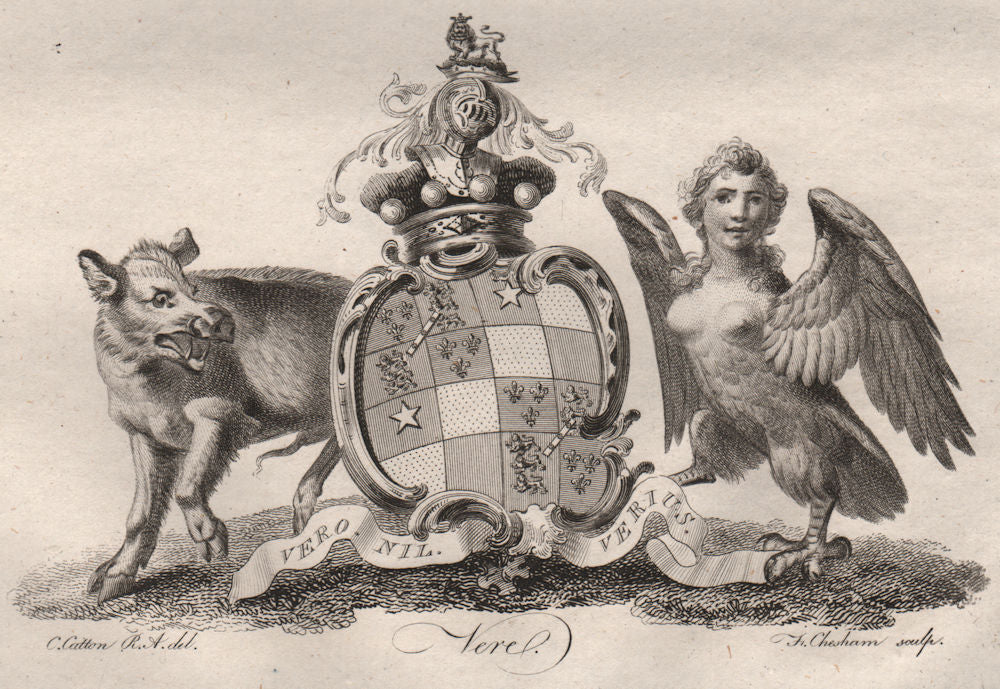 VEREL. Coat of Arms. Heraldry 1790 old antique vintage print picture